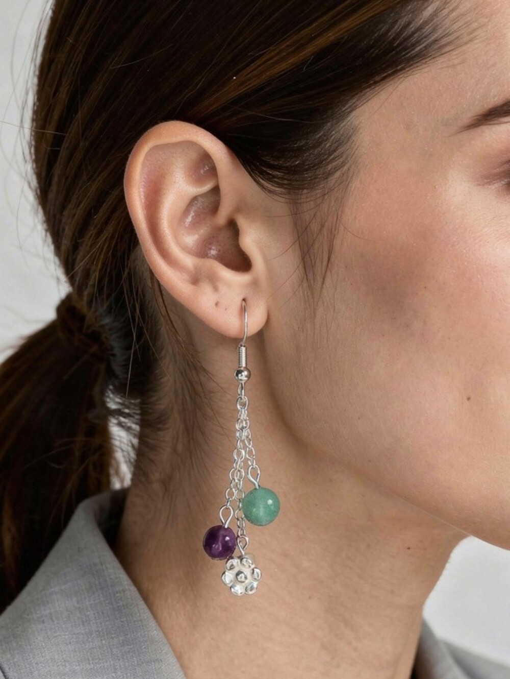 Sterling Silver Triple Strand Gemstone Flower Earrings